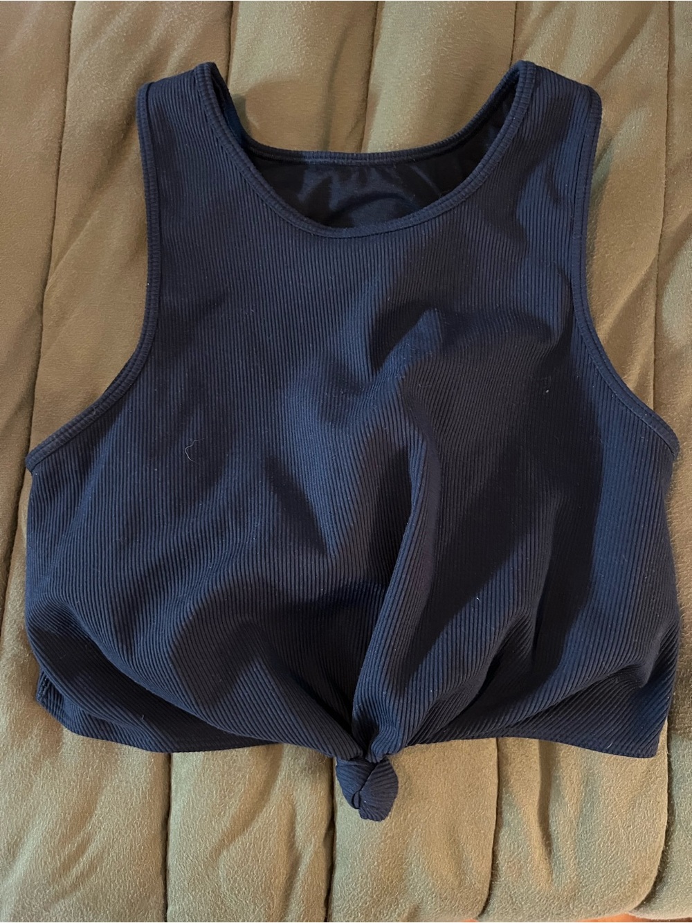 GAP Navy Ribbed Tie-Front Athletic Cropped Tank Top
